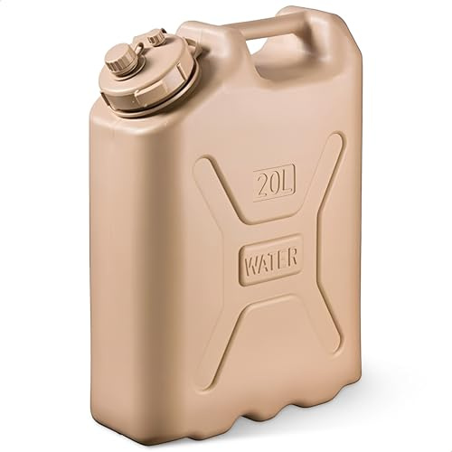 Scepter Portable Military Style Water Container for Camping and Outdoors, 5 Gallon, Sand - Heavy-Duty Plastic Beverage and Hydration Dispenser for Outdoor Trip