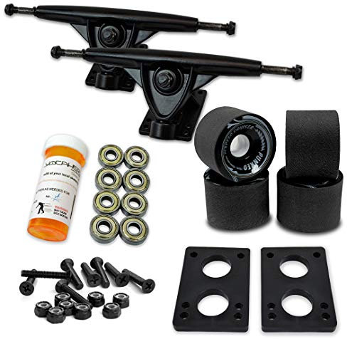 Yocaher Longboard Skateboard Trucks Wheels Combo Set 71mm Wheels + 7/180mm Heavy Duty Aluminum Black Trucks, Bearing, Riser Pad, and Skateboard Longboard Cruiser Hardware
