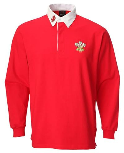Manav Unisex Kids Traditional Long Sleeve Welsh Wales Rugby Shirt Premium Quality Cotton Embroidered Welsh Feathers Dragon Collar Breathable Durable Boys Girls Newborn Top Long Full Sleeve