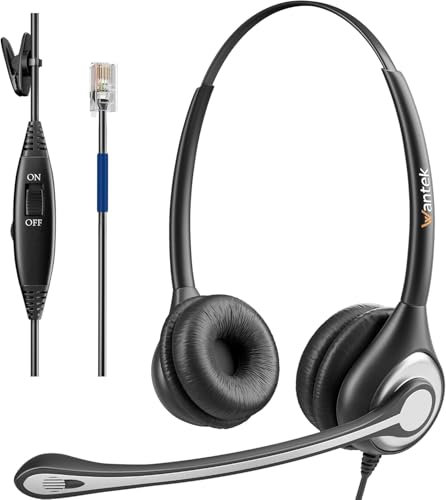 Wantek - Auriculares con micrófono de cancelación de Ruido para teléfono Central de Llamadas con plantronics M10 M12 M22 MX10 amplificadores o Cisco 7942 7971 Binaural F602C1