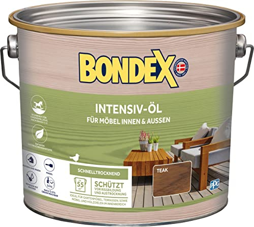 Bondex 381183 Intensiv-Öl teak 2,5 L für 55 m²Holzöl, Holzpflegeöl, Terrassenöl mit UV-Schutz & Anti-Rutsch-Effekt, Wasserbasiert
