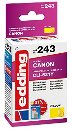 edding Druckerpatrone EDD-243 - Einzelpatrone - Gelb - 10,5 ml - Reichweite 690 Seiten - Ersetzt Canon CLI-521Y