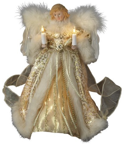 Kurt Adler UL 10-Light Angel Treetop Figurine, 10-Inch, Ivory and Gold