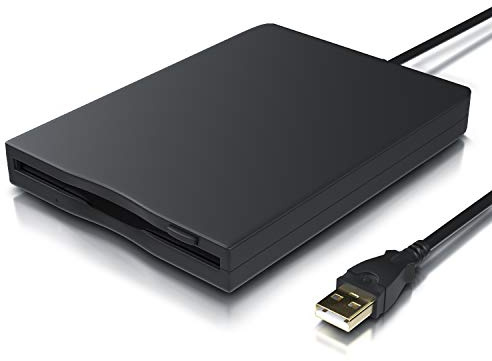CSL Lecteur de Disquette Externe USB FDD 1,44 MB 3,5 Pouces 8,89 cm, Plug-and-Play PC et Mac, Slimline Floppy Disk Drive Externe Portable Noir Windows 11