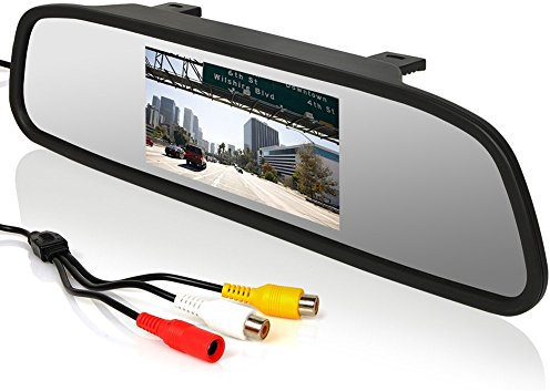 Reversing Camera Monitor, Rear View Monitor for Cars – Clip-On Car Rearview Mirror RCA with 4.3 LCD Screen, Dual RCA Inputs for Backup Camera, Front Camera, Media Player, Easy Install Universal Fit