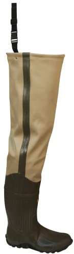FROGG TOGGS Bull Frogg 3-ply PVC Canvas Waterproof Fishing Bootfoot Hip Wader for Fishing, Cleated or Felt, Cleated, 10