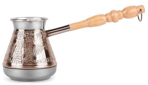 Türkische Cezve 400 ml Leopard Kupfer Cezve Große Türkische Kaffeekanne Griechisch Arabisch Kaffeekanne mit Holzgriff Jezve Maker