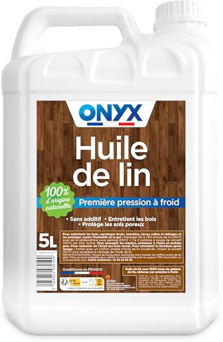 Onyx - Huile de Lin pour Bois - 100% Graines de Lin - Protection, Rénovation et Entretien Bois Extérieurs et Sols Poreux - Fabrication Française - 5L