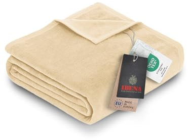 Ibena Porto XXL Decke 180x220 cm – Baumwollmischung weich, warm & waschbar, Tagesdecke Creme einfarbig
