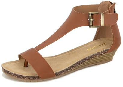 Kenneth Cole REACTION Women's Great Gal T-Strap Wedge Sandal, Toffee, 10 M US