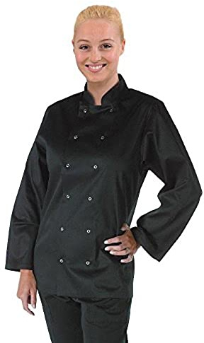 Whites Vegas Unisex Chef Jacket Long Sleeve Black, Size M - Easy Clean, Double-Stitched Restaurant Uniform, Workwear A438-M