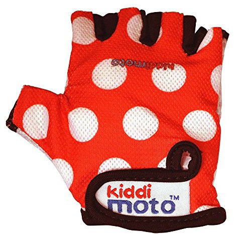 Kiddimoto Kinder Fahrradhandschuhe Fingerlose für Jungen und Mädchen / Fahrrad Handschuhe / Bike Kinder Handschuhe - Rote Punkte - M (4-8y)