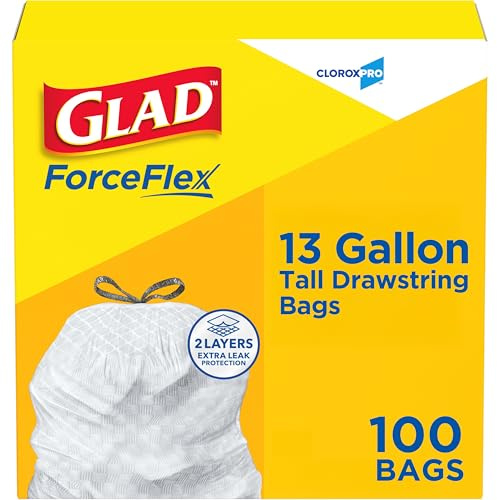 Glad ForceFlex Tall Kitchen Trash Bags, Clorox Pro, 13 Gallon, 100 Count