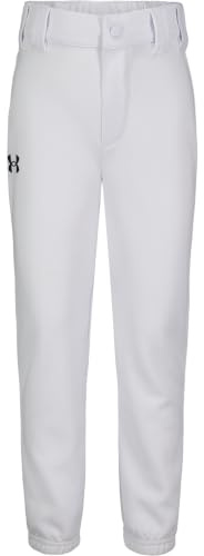Under Armour Jungen Baseball Pant with Belt Loop & Snap Closure, Comfortable & Durable for Game Day Baseballhose, Weiß/Schwarz, 4