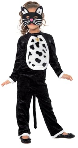 SMIFFYS Costume Gatto, comprende Body, Campana e Maschera Halloween, Carnevale