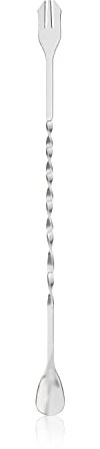 True Trident Cocktail Spoon, Twisted Handle, Forked End, Bar Spoon for Mixing Glasses, Dishwasher Safe Stainless Steel, Set of 1