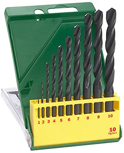 Bosch 2607019442 10 Piece Metal HSS-R Drill Bit Set, Black