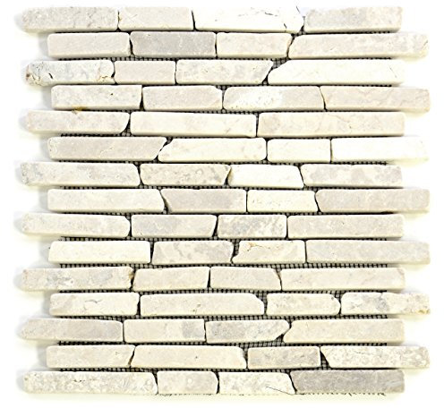 DIVERO 11 Fliesenmatten Naturstein Stäbchen Mosaik aus Marmor für Wand und Boden creme á 29 x 32 cm