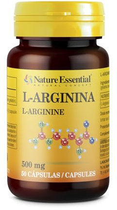 Nature Essential - L-Arginina 500 mg - 50 Cápsulas - Con Aminoácidos Semiesenciales - Ayuda Mejorar Estado Vascular y Favorece el Metabolismo Muscular