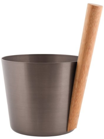 Rento Seau de Sauna Design en Aluminium - Marron Goudron - 5 l - avec poignée en Bambou