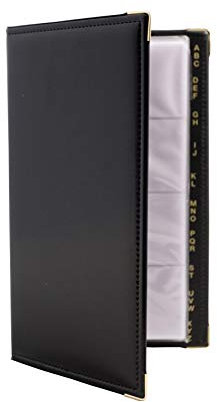 Exacompta - Guildhall SBCB4/BLKZ Visitenkartenmappe aus Kunstleder, 4 x 20 mm D-Ringe, 16 lose Blätter, 4 blendfreie Taschen, 128 Karten, Schwarz