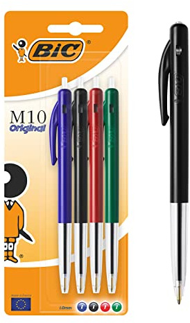 BIC M10 Original Stylos-Bille Rétractables Pointe Moyenne (1,0 mm) - Couleurs Assorties, Blister de 4