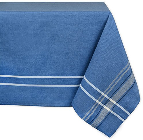 DII French Stripe Tabletop Collection Farmhouse Style Dining Table Linen Tablecloth, 60x84, Blue Chambray