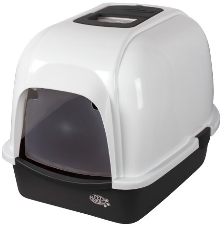 Petsentials Oval Cat Litter Tray with Hood, Large Enclosed Cat Toilet Box with Flap Door, Carry Handle & Odour Filter, Spacious, Easy-Clean, Durable Covered Litter Box for All Cats (Grey) | 56x43x40cm