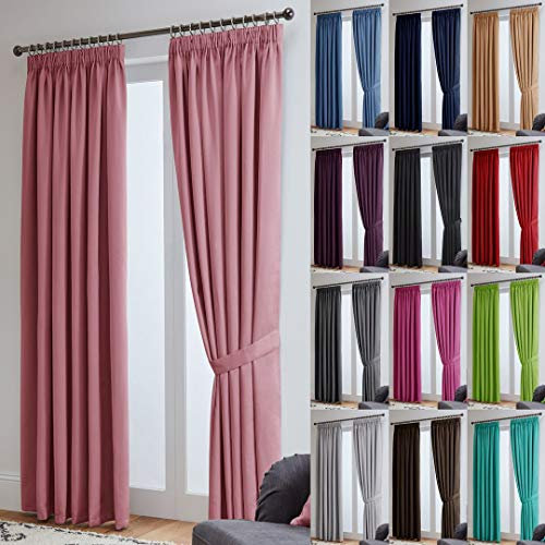 John Aird Blackout Curtains Pencil Pleat with Tie Backs – Thermal, Energy Saving Curtains for Bedroom & Living Room (Pink, 117 x 137cm (46x 54))