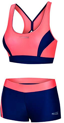 Aqua Speed Sport Bikini Set Damen Mädchen | Zweiteiler Beach Volleyball | Bademode Sport | Swimwear Girls | 2-Piece Swimsuit | Swimming Pool | Schwimmbad | Gr. 36, 34 Pink - Navy Blue | Fiona