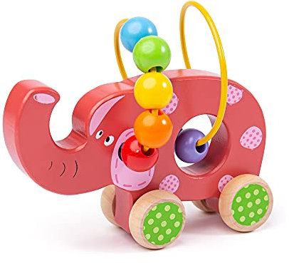 Bigjigs Toys Schiebe-Elefant mit Motorikschleife