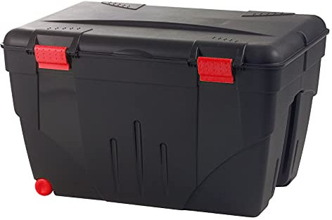EDA PLASTIQUES Boite à Outils - Caisse de Rangement avec Couvercle + roulettes Malle Trafic 200 L Rouge/Noir