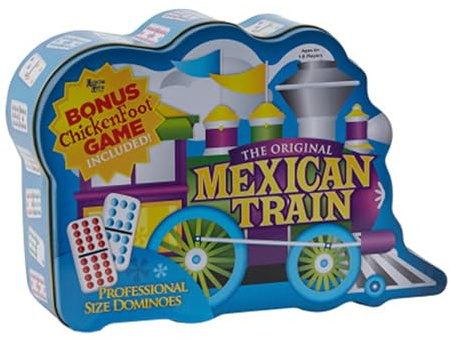 Puremco Mexican Train Double 12 Professional Size Dominoes with Bonus Chickenfoot Game Included Travel Tin Board Game, 91 Tiles, Challenging, Fun Game for Ages 6 Years & Up, Blue