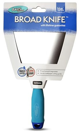 Axus Decor Stainless Steel Broad Spatula (Blue Series) Flexible Wide Filling Knife - 160mm, Filler Knife - Putty Knife for Professional & DIY Projects - Anti Rust Blade and Soft Grip Ergonomic Handle