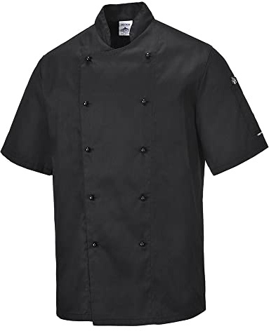 Portwest C734 Mens Whites Chefs Coat Short Sleeve Black, Large