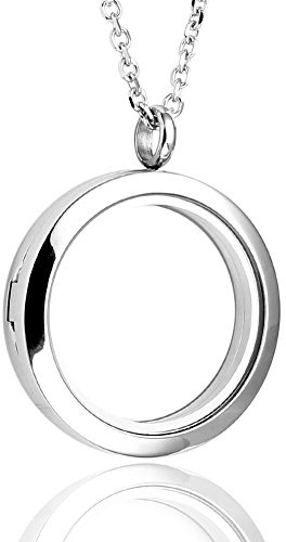 Jovivi - Catenina con medaglione apribile trasparente del diametro di 30 mm, in acciaio chirurgico, con sicura chiusura magnetica