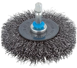 wolfcraft Spazzola a disco con filo d'acciaio ø75x16 mm - 2101000 - Albero esagonale - Ideale per la rimozione e la pulizia - Spazzola a filo per trapani