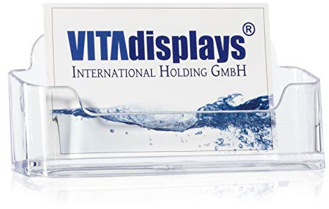VITAdisplays® Visitenkartenhalter/Visitenkartenständer/Visitenkarten-Aufsteller, Querformat, Transparent (NE-095)