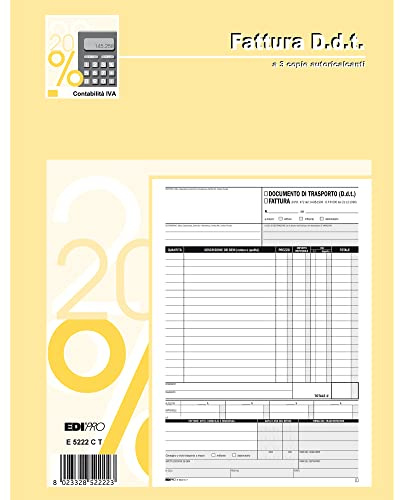 EDIPRO - E5222CT - Blocco D.D.T. fattura 33x3 autoricalcante f.to 29,7x22
