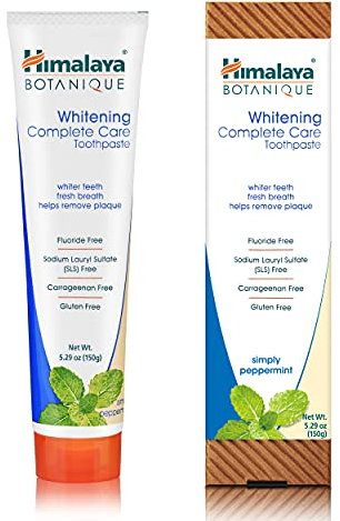Himalaya Botanique Whitening Toothpaste - Simply Peppermint Dentifrice Naturel Sans Fluorure, SLS, Gluten et Carraghénane - Enlève la Plaque et la Mauvaise Respiration, 150g