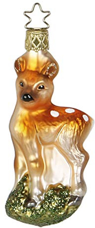 Christbaumschmuck Glas 9cm Rehkitz mundgeblasen handbemalt Waldtiere Weihnachtskugeln braun