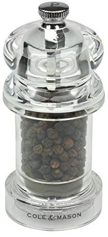 Cole & Mason H57501P 575 Clear Pepper Mill, Precision+, Acrylic, 105 mm, Single, Includes 1 x Pepper Grinder