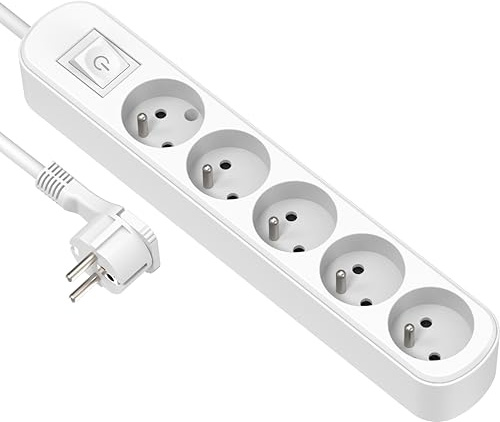 Electraline 32042 Bloc 5 prises avec interrupteur/fiche plate 1,5 m Blanc