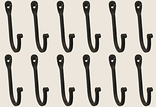 Colonial Tin Works Vintage Hand Forged Iron Classic Early American Plain Hook Black (Set of 12)
