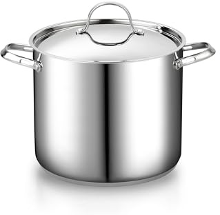 Cooks Standard 18/10 Stainless Steel Stockpot 12-Quart, Classic Deep Cooking Pot Canning Cookware with Stainless Steel Lid, Silver