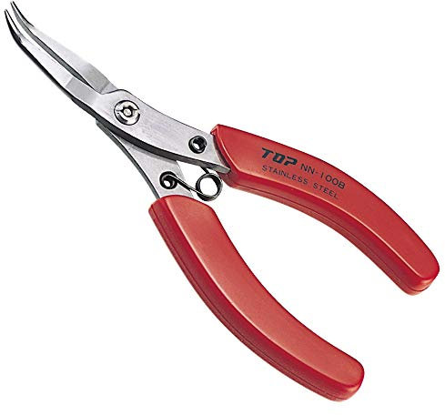 TOP NN-100BN Needle Nose Bent Pliers, 0.05 inch (1.2 mm), Knurled Tip, 60° Bent, Spring Included, Stainless Steel, Lead Pliers, Made in Japan