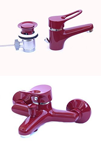 Waschtisch, Badewannen, Bad, Wasserhahn, Armatur, rot
