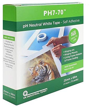 PH7-70 Acid Free Conservation Mount fixing/Frame seal White Tape 25mm x 66m