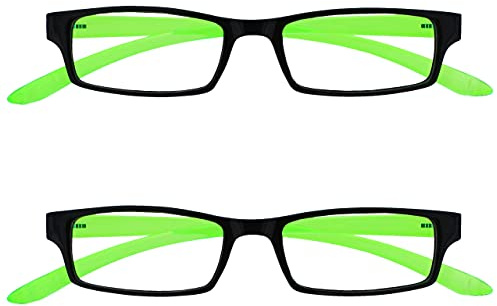 UV Reader Noir Vert Lumineux Cou Lunettes De Lecture Valeur Pack 2 Femmes Hommes UVR2PK021 +2,00