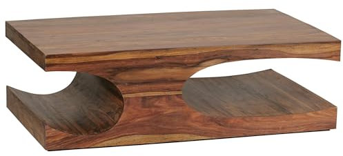 Wohnling Couchtisch BOHA Massiv-Holz Sheesham 118 cm breit Wohnzimmer-Tisch Design dunkel-braun Landhaus-Stil Beistelltisch